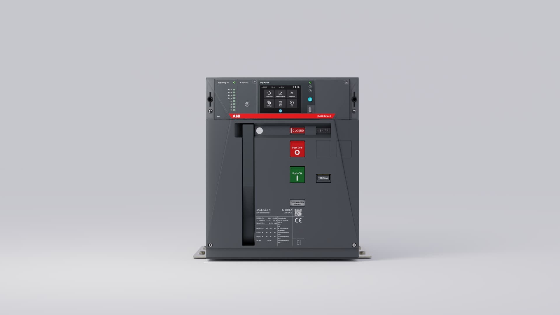 Ein SACE Emax 3 Leistungsschalter von ABB in der Frontansicht.