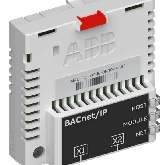 Ein BACnet-fähiger FBIP-21 zur optionalen Erweiterung des HLK-Frequenzumrichters ACH580 von ABB.