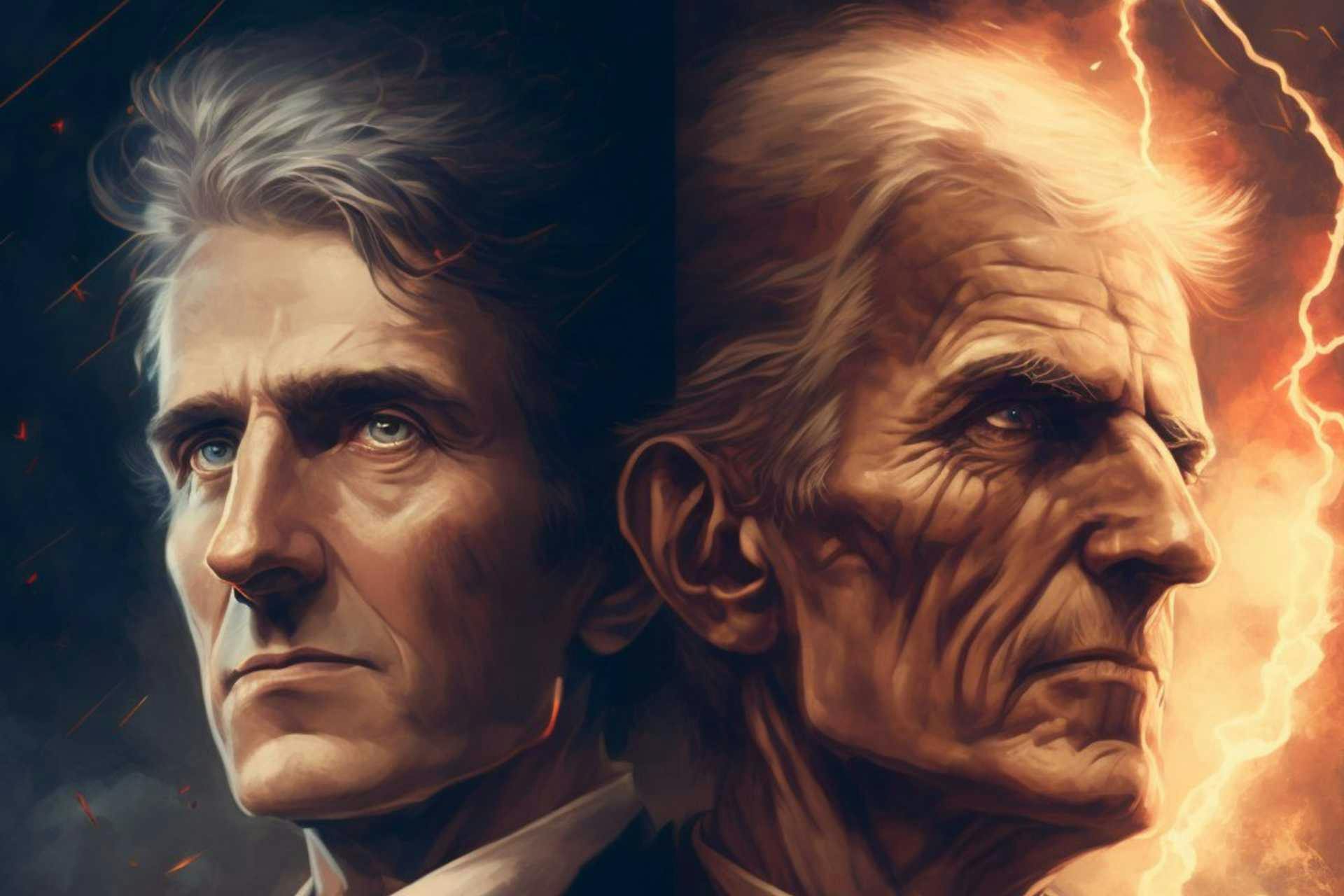 Sitilisierte Portraits von Thomas Edison & Nikola Tesla.